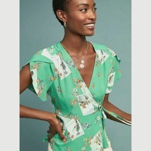 Anthropologie Meadow Rue Green Postcard Wrap Top